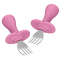 Baby Fork Toddler Forks for Self Feeding, Kids Forks with Silicone Round Handle, Stainless Steel Toddler Utensils Children Safe Silverware Set, Anti-Choke Design, BPA Free - Pink