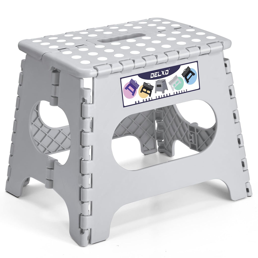 Delxo Folding Step Stool 11 Inch,300 Lbs Step Stool for Kids & Adults Grey, Gray