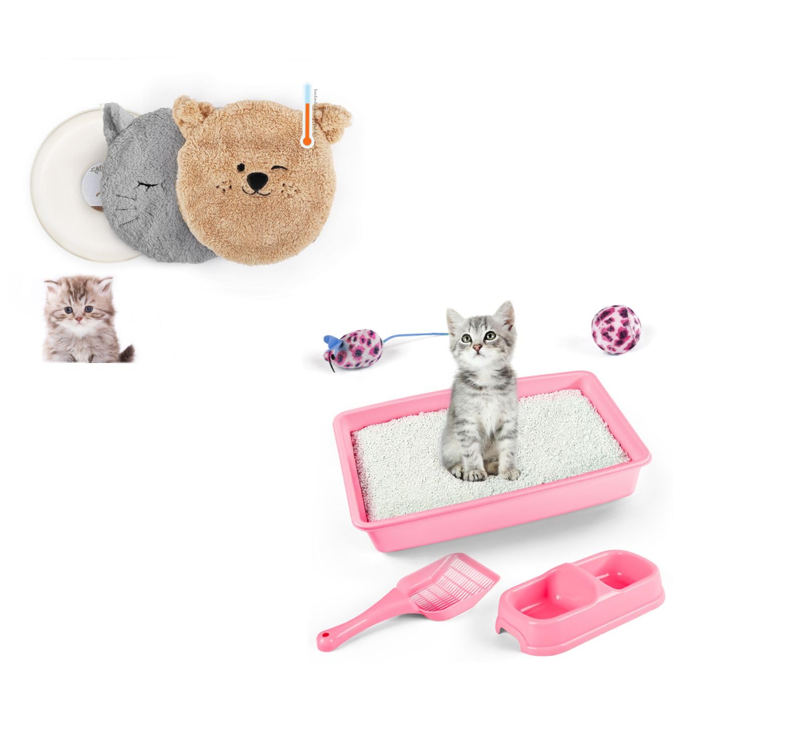 Cat Litter Box Set, Small Cat Kitten Starter Kit with Litter Scoop & Heated Cat Bed with 2 Cozy Covers
