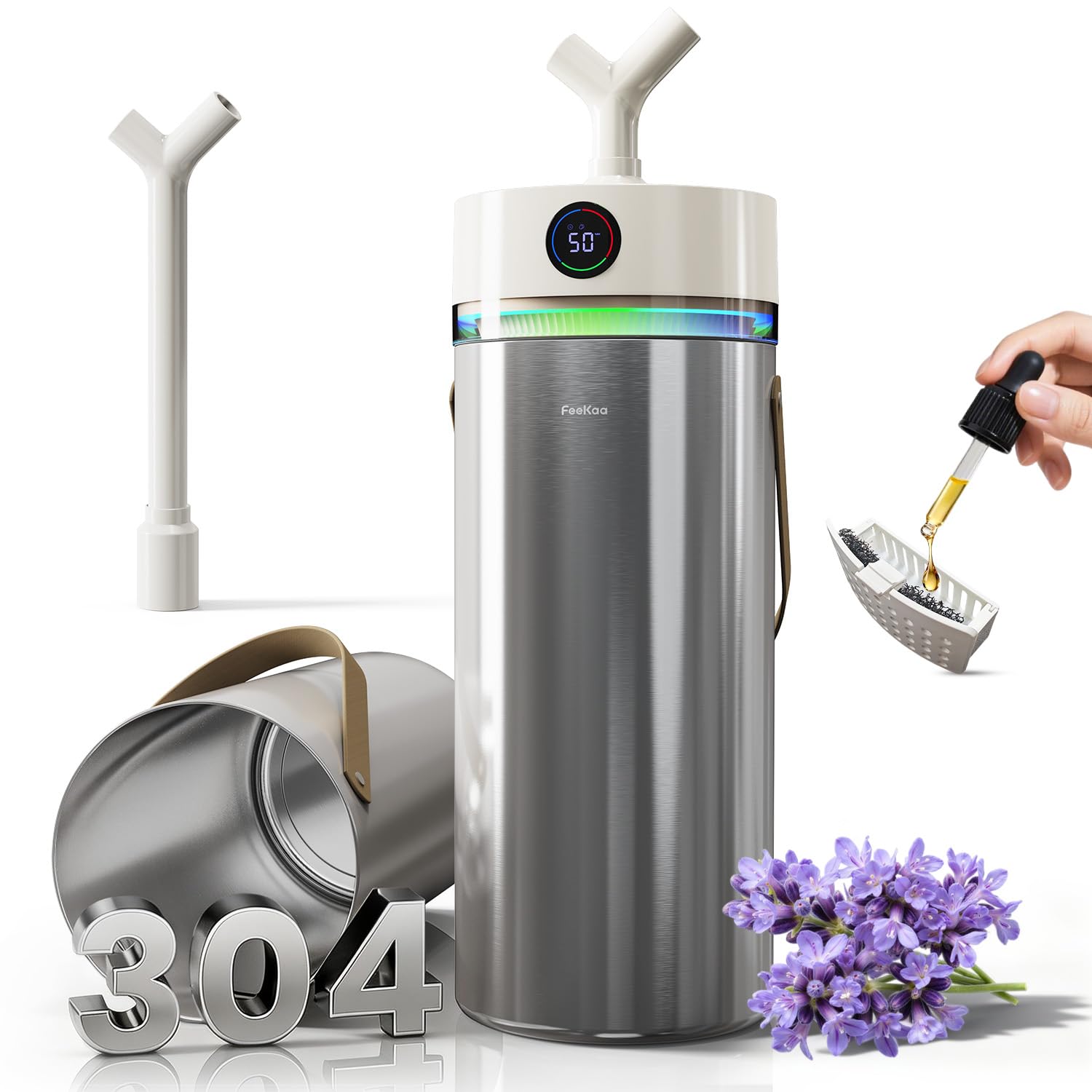 Feekaa Stainless Steel Humidifier, 8L/2.1Gal Cool Mist Humidifiers for Bedroom, Easy to Clean Humidifier Large Room with Diffuser, Humidifiers for Baby Kids Nursery Living Room Office Plant