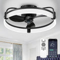 Ceiling Fans with Lights for Bedroom Kitchen Room Ceilings, LED Dimmable Bladeless Flush Mount Low Profile Ceiling Fan Light with Remote, 6 Wind Speeds, Timer Setting, 3000-6000K - Black 20''