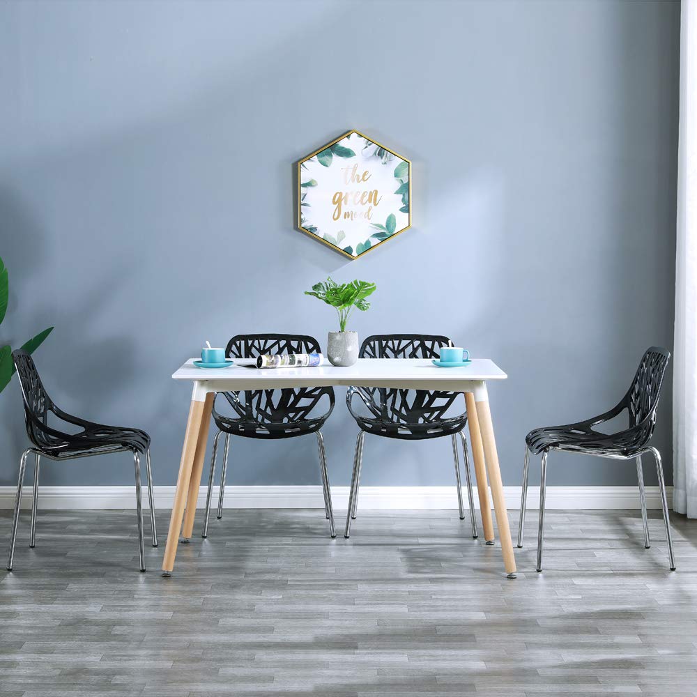 Bonnlo Modern Stackable Dining Chair 4 Pack, Stacking Outdoor Chairs, Black, 4P