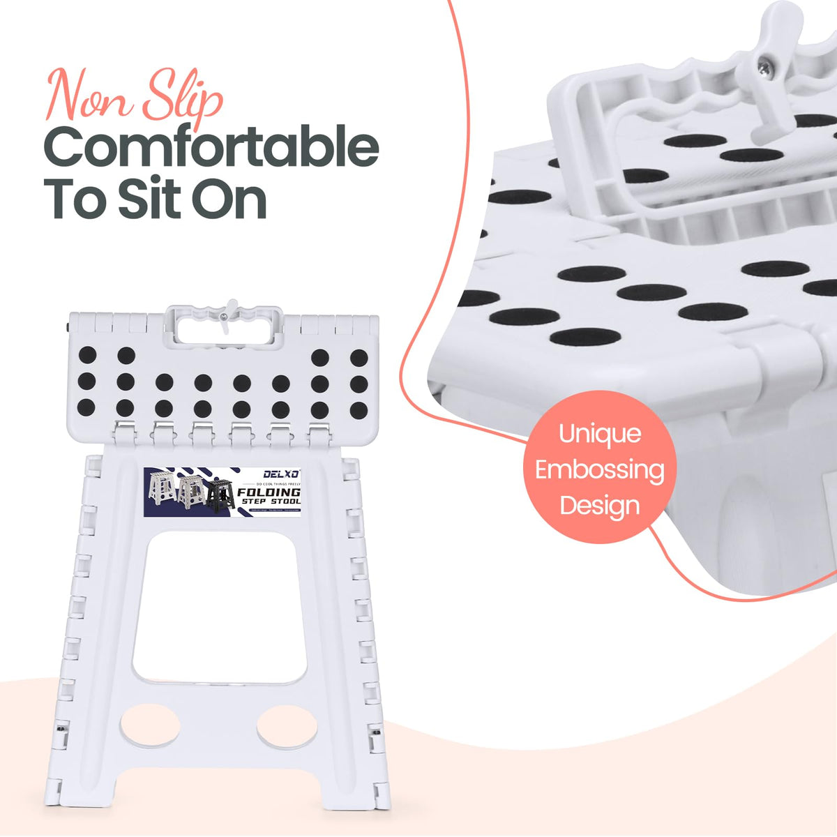 Delxo 16 Inch Folding Step Stool,foldable Step Stool for Adults White