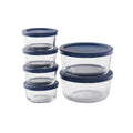 Anchor Hocking 12 Piece Glass Storage Containers with Lids (6 Glass Food Storage Containers & 6 Navy Blue SnugFit Lids)