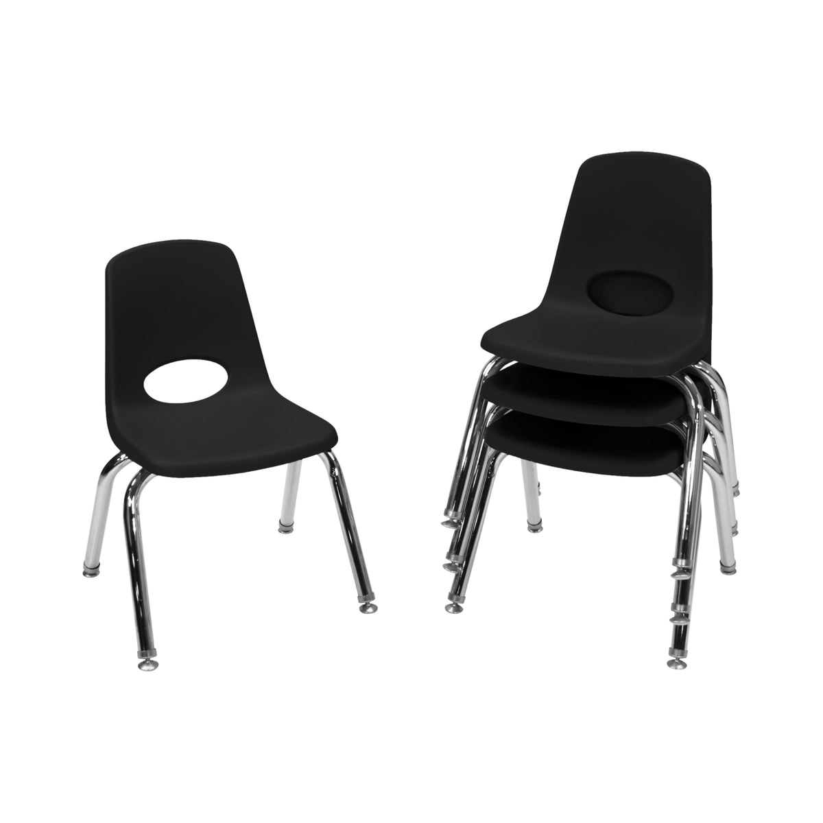 Fdp 12" School Stack Chair,stacking Student Seat with Chromed Steel Legs and Nylon Swivel Glides for In-home Learning or Classroom - Black