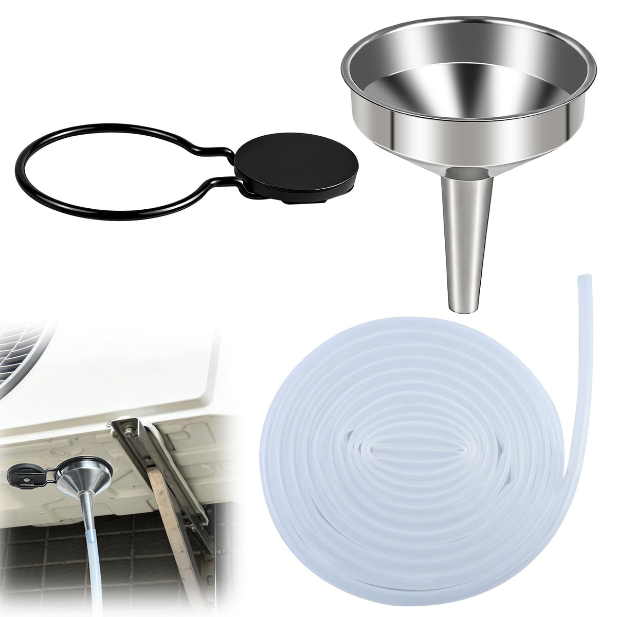 5Ft Magnetic Window Air Conditioner Drain Kit, Portable AC Drain Hose Kit Window AC Water Drainage System AC Drip Line Condensate Hose Funnel Connector Attachment for Window AC and Mini Split Units