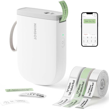 NIIMBOT D11 Label Maker Kit with Tape, 300DPI Potable Label Printer, White | Bluetooth Label Sticker Maker, Come with 3 Roll Tapes for Organizing Home Office School, Easy setup