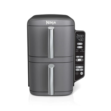 Ninja SL400 DoubleStack XL 2-Basket Air Fryer, 10 QT, Cooks 4 Foods at Once, Compact Design, 4-in-1, Smart Finish & Match Cook, Air Fry, Broil, Bake, Easy Meals, Easy Clean, Grey (Renewed)