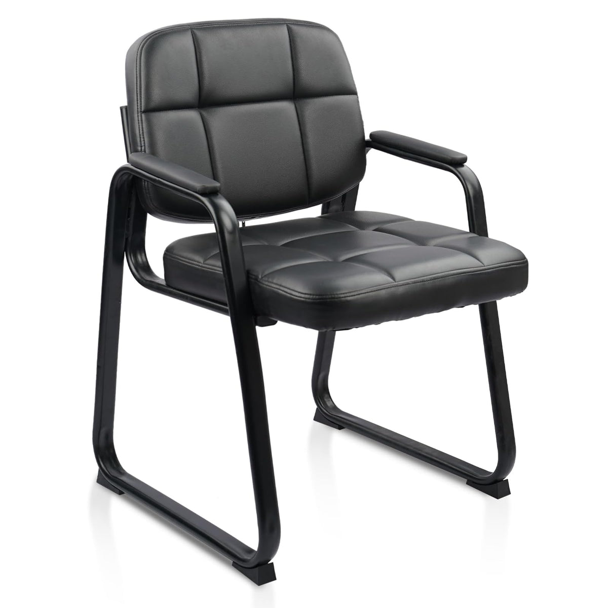 Clatina Leather Guest Chair with Sled Base, Office Reception with Padded Arms, Desk Chair for Office Conference Waiting Room School, Black
