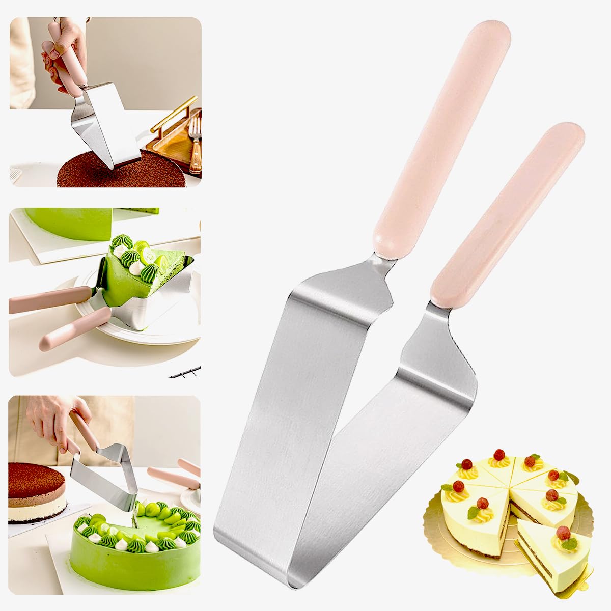 Stainless Steel Cake Cutter for Wedding, Birthday, Baking - Heavy-Duty Rust-Proof Blade with Double Non-Slip Ergonomic Handle, Safe Pastry & Pie Slicing Tool (1)