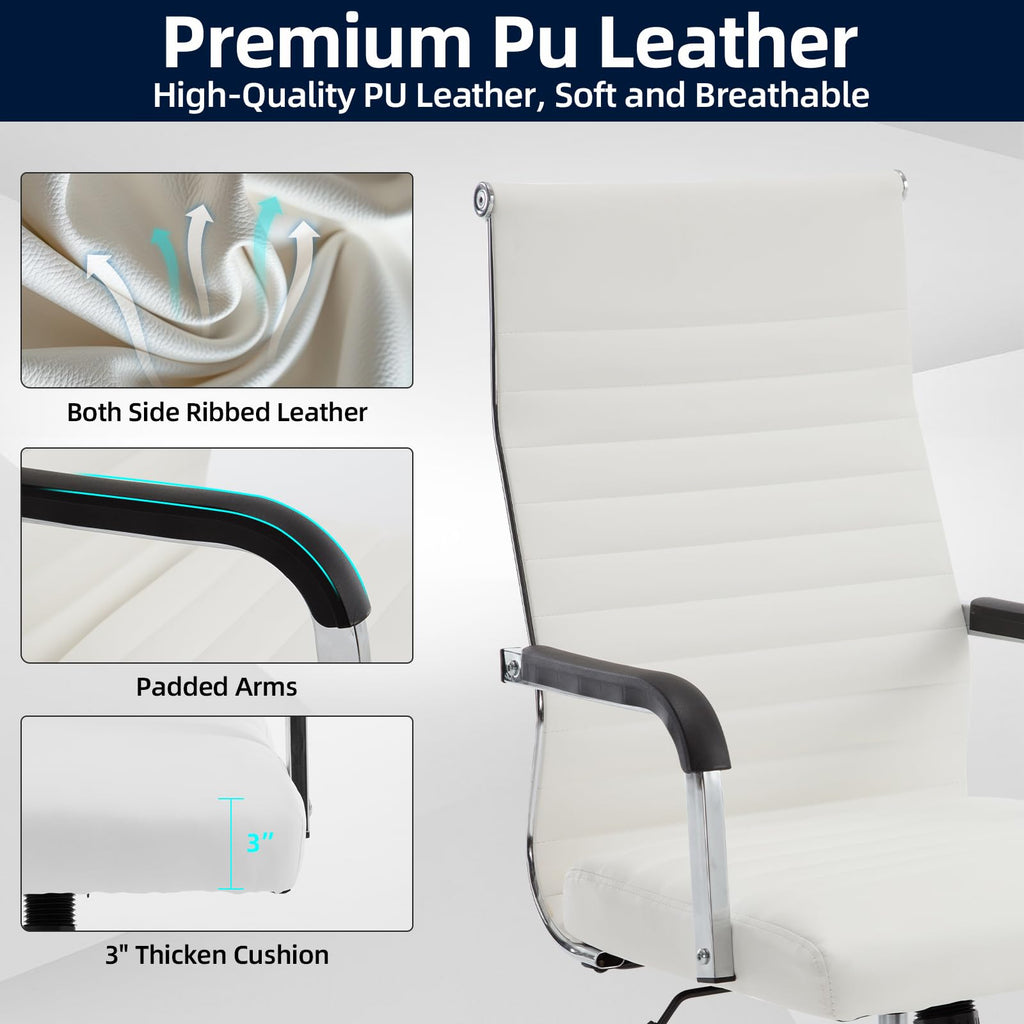 Haranuo Office Chair, Ergonomic Executive Conference Room Chairs, Ribbed Leather Desk Chair with Lumbar Support, Adjustable Height Mid-back