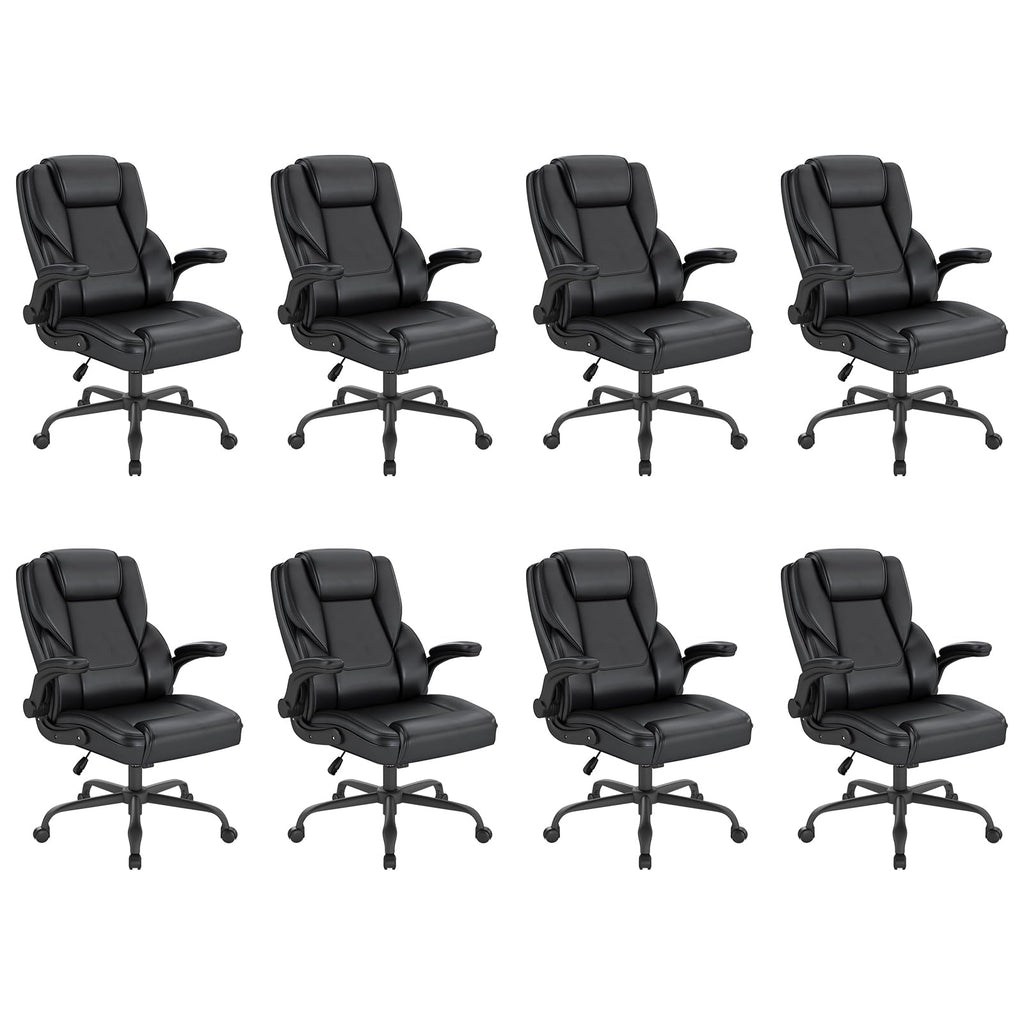 Keratee Ergonomic Executive Office Chair, Mid Back Pu Leather Computer Desk Chair with Flip-up Armrests, Lumbar Support, Rocking Function, 8pc,