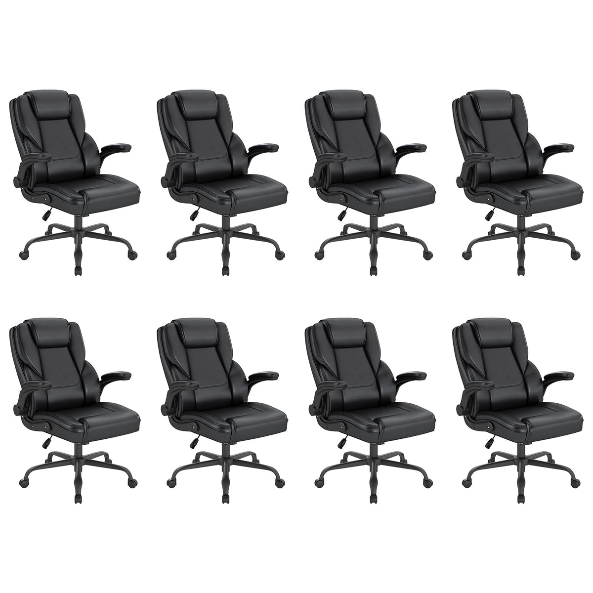 Keratee Ergonomic Executive Office Chair, Mid Back Pu Leather Computer Desk Chair with Flip-up Armrests, Lumbar Support, Rocking Function, 8pc,