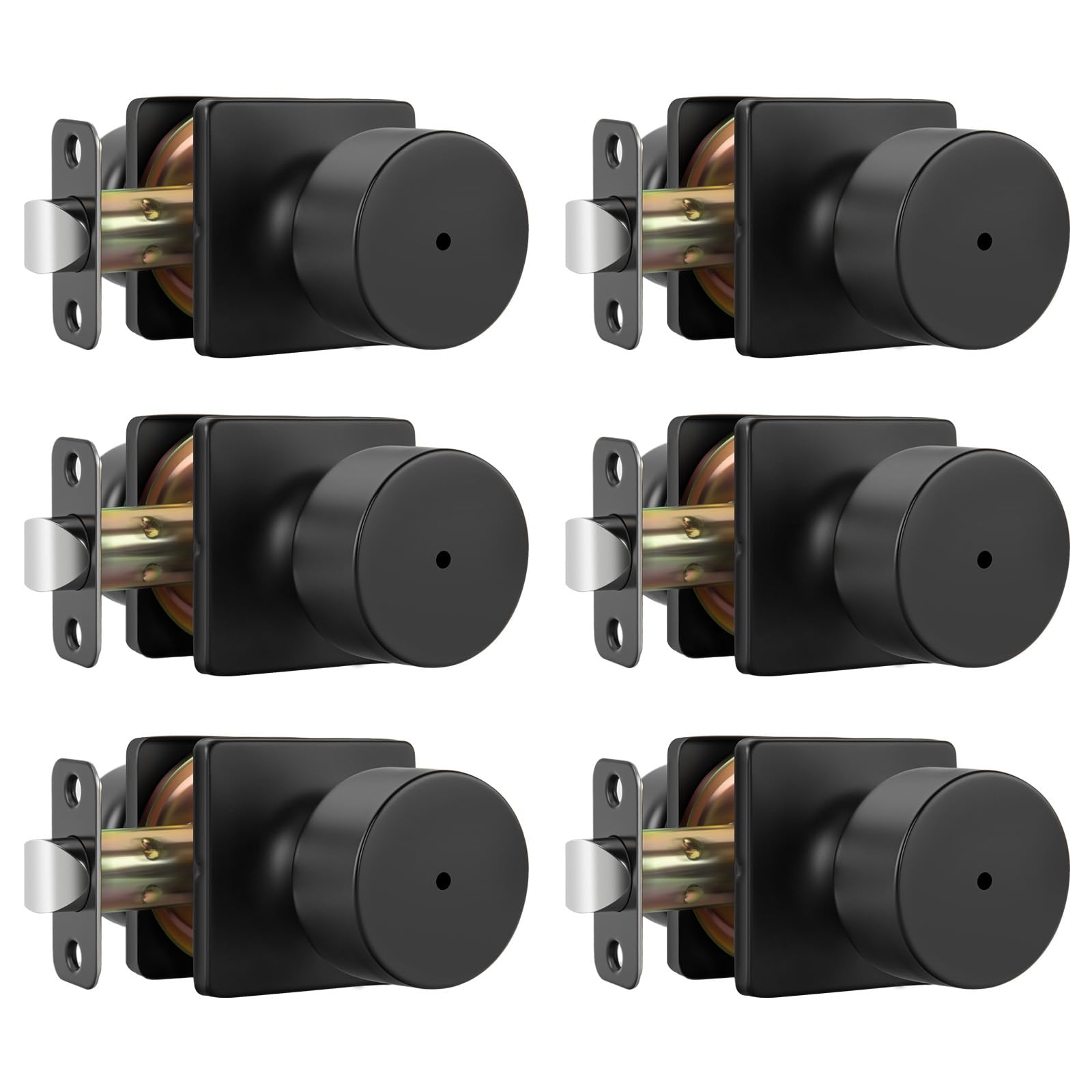 Goldenwarm Matte Black Door Knobs Interior, Privacy Bedroom Door Knob with Lock, Black Interior Door Knobs Bathroom 6 Pack