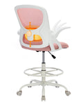 Lukkdys Drafting Chair with Arms, Tall Office Chair for Standing Desks, 20.9" D x 10.6" W x 20.9" H, Pink&white