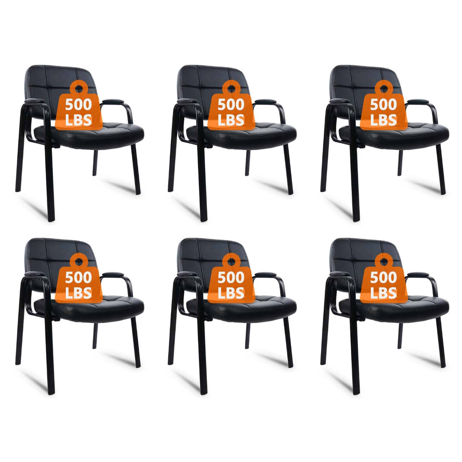 Clatina Big & Tall 500 Lbs Waiting Room Chair, Leather Office Reception Guest Chair No Wheels with Padded Arms for Elderly Home Desk Conference
