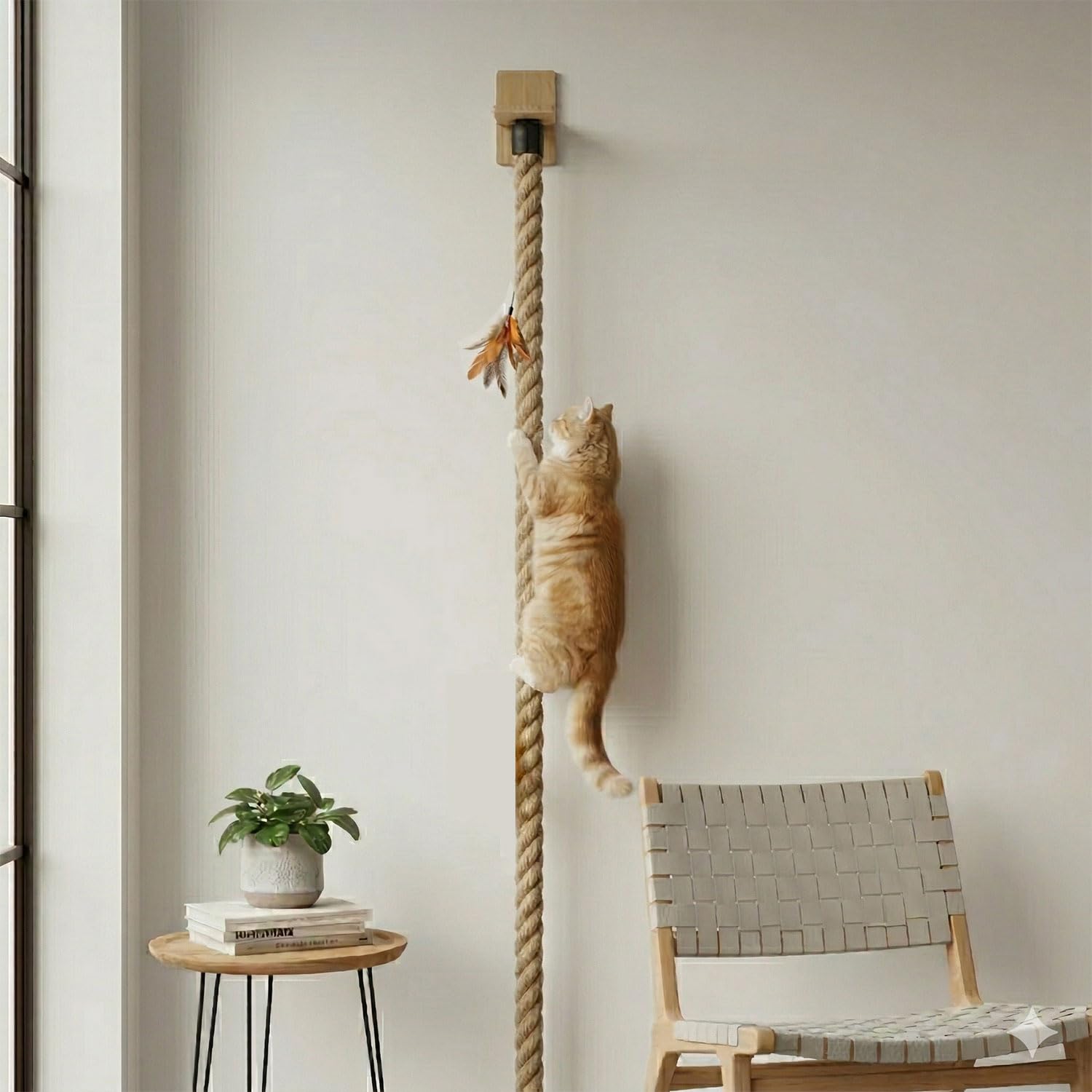 Cat Climbing Rope, Wall Mounted Cat Ladder,1.97" x 4.92 ft, Natural Sisal Rope, Durable Scratcher for Indoor/Outdoor Pets, cat Trees Replacement Rope for Playing(Wood)