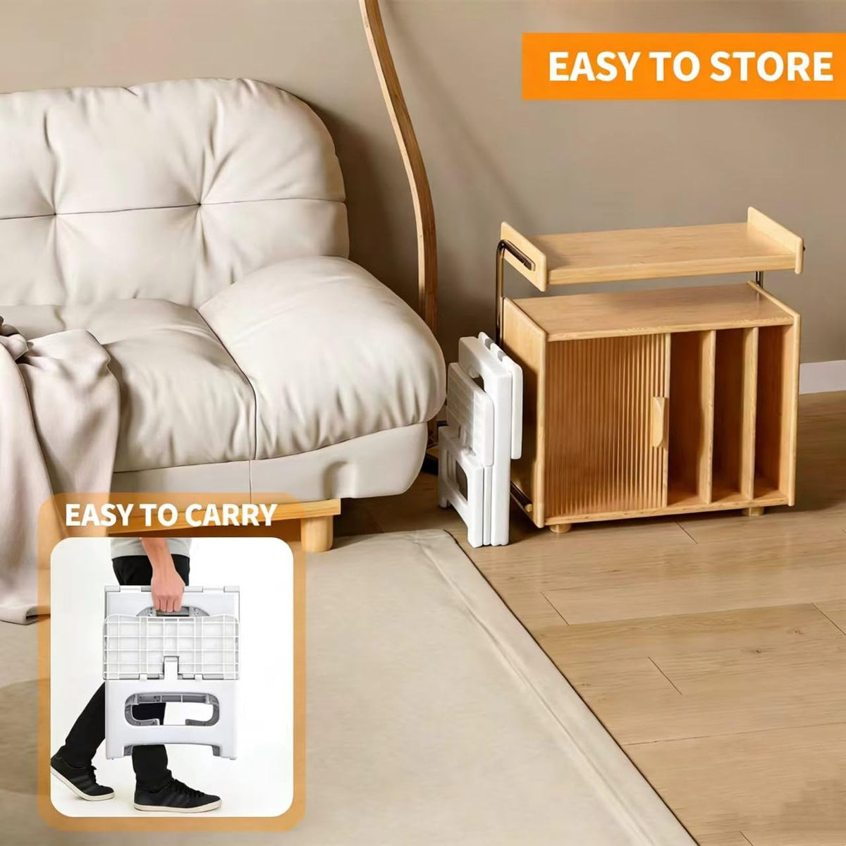 2 Step Stool Foldable, Non-slip Steps, Folding Step Stool for Adults & Kids, Plastic Stool Pool Ladder, Collapsible Stools 2 Step Ladder for