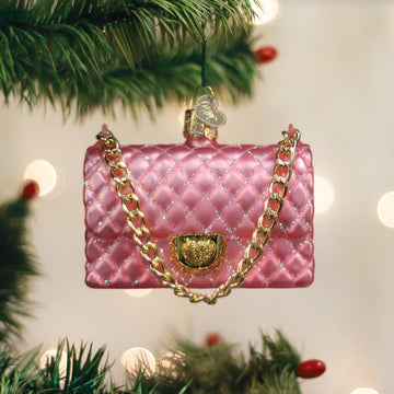 Old World Christmas Quilted Purse Glass Blown Ornament for Christmas Tree, Handcrafted Holiday Decoration, Fashion Collection
