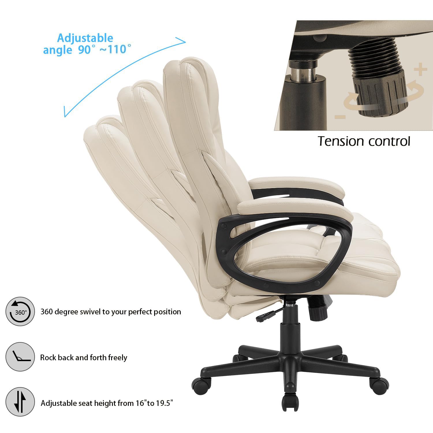 Furmax Office Executive Chair High Back Adjustable Managerial Home Desk Chair, Swivel Computer Pu Leather Chair with Lumbar Support (2, Beige)