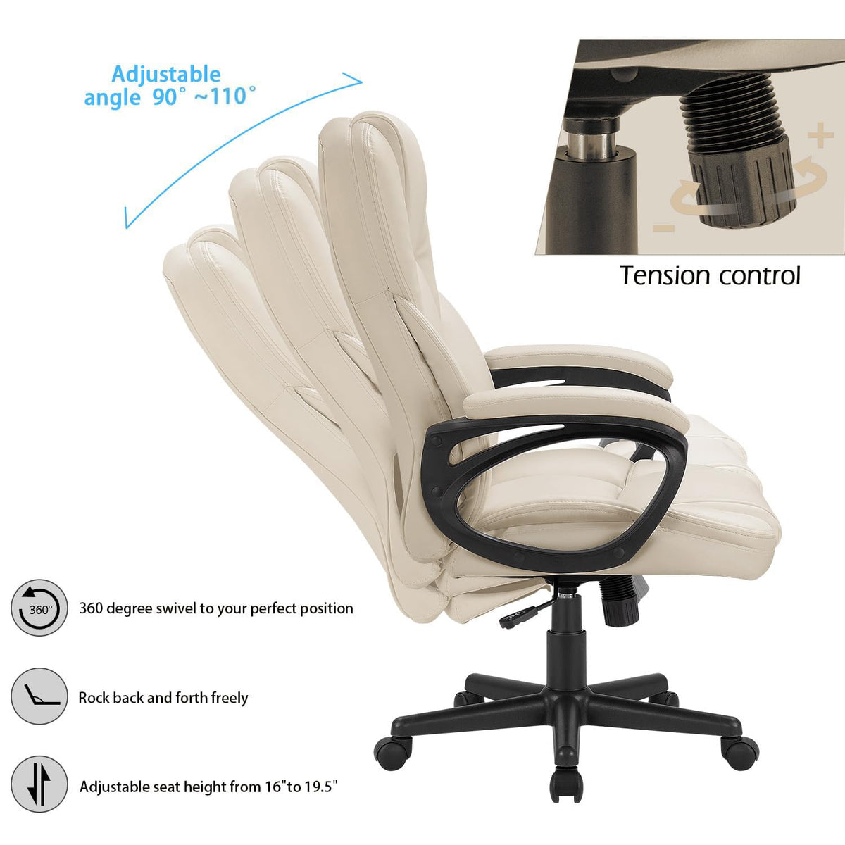 Furmax Office Executive Chair High Back Adjustable Managerial Home Desk Chair, Swivel Computer Pu Leather Chair with Lumbar Support (1, Beige)