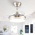 STERREN 30" Retractable Ceiling Fans with Lights, Dimmable LED Ceiling Fan Remote Control, Modern Small Fan Light for Bedroom Living Room Dinning Room Kitchen, 3000K-6500K, 6 Speed (Brushed Nickel)