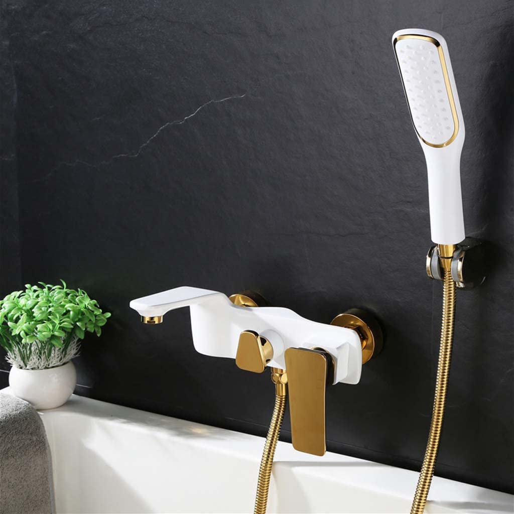Shower Set Household hot and Cold Water All-Copper Mixing Valve Bathtub White Faucet