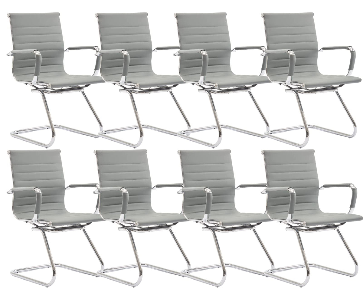 Cimota Waiting Room Chairs Leather Office Guest Chair Mid Back Reception Chairs with Sled Base for Meeting/patient/conference Room, Grey Set of 8