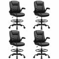 Drafting Chair, Tall Office Chair for Standing Desk, High Executive Leather Ergonomic Computer Chair with Adjustable Height and Flip-up Armrest