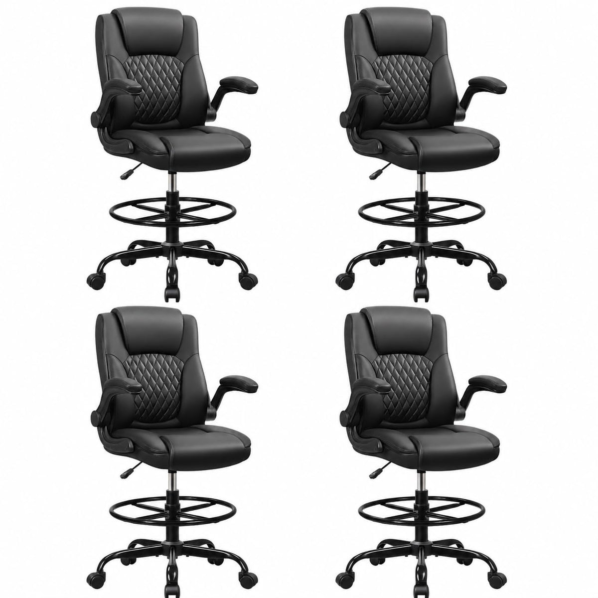 Drafting Chair, Tall Office Chair for Standing Desk, High Executive Leather Ergonomic Computer Chair with Adjustable Height and Flip-up Armrest