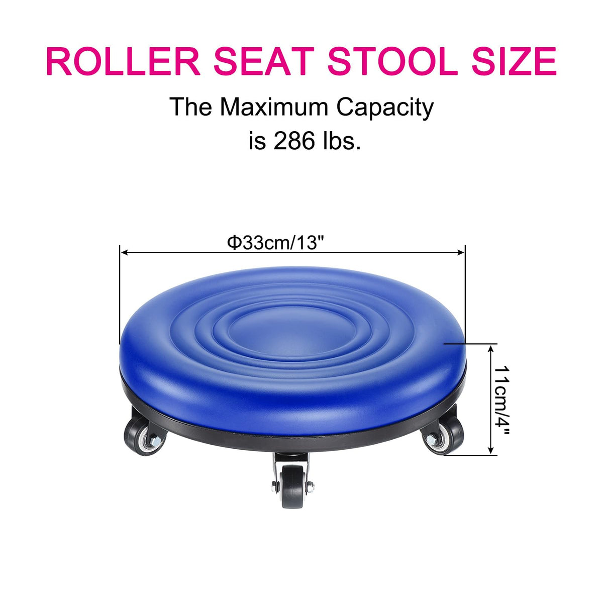 Patikil Low Roller Seat Wheel Stool Chair - Pu Leather Universal Wheel for Home Office Fitness - Round Rolling Short Stool (blue)