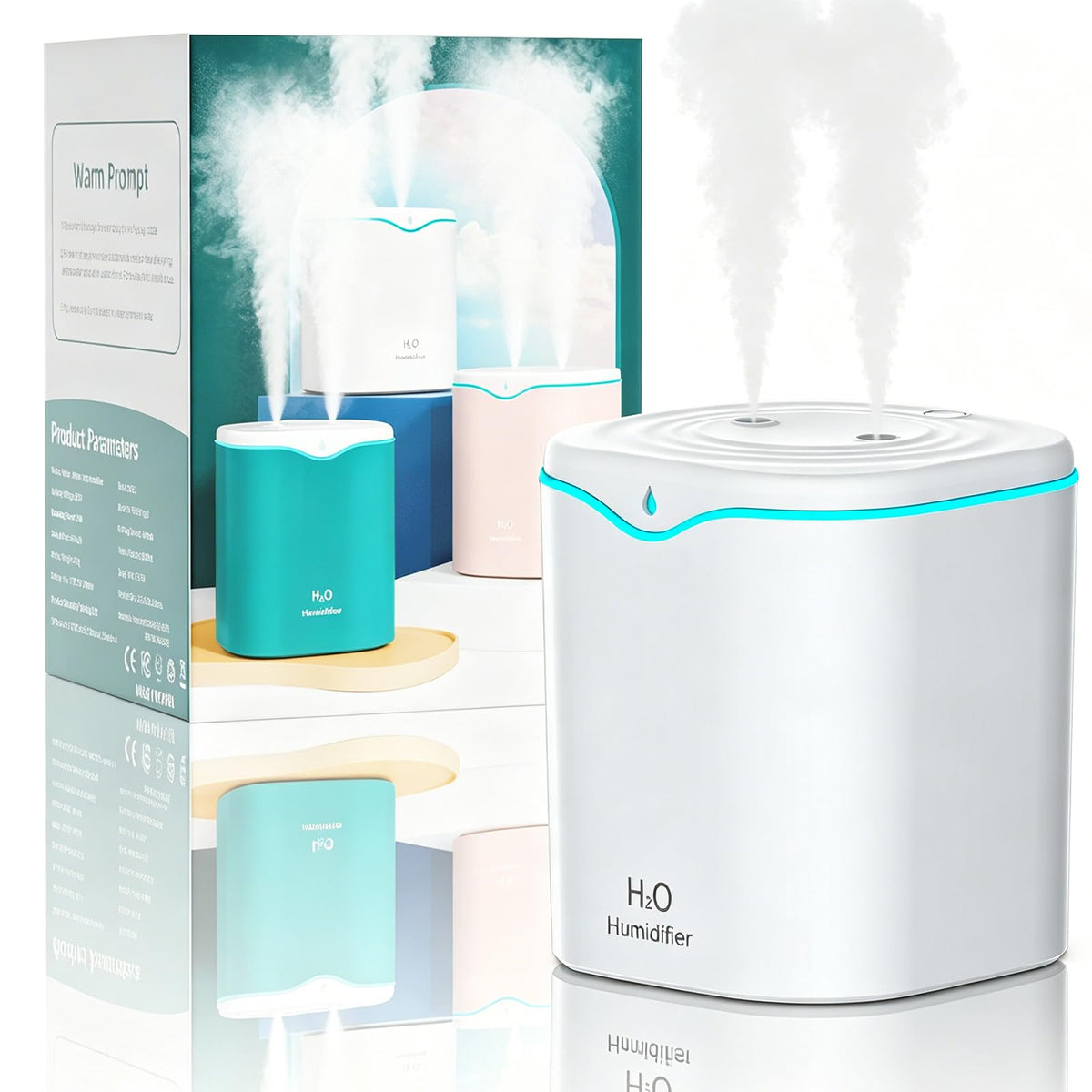 Humidifier for Bedroom, 25dB Cool Mist Humidifier for Home, 2L Top Fill Tank for Large Rooms with 24H Runtime, NightLight, 12H Auto-off Safe for Baby Nursery, Office, Pets, Plants, SD03b, White