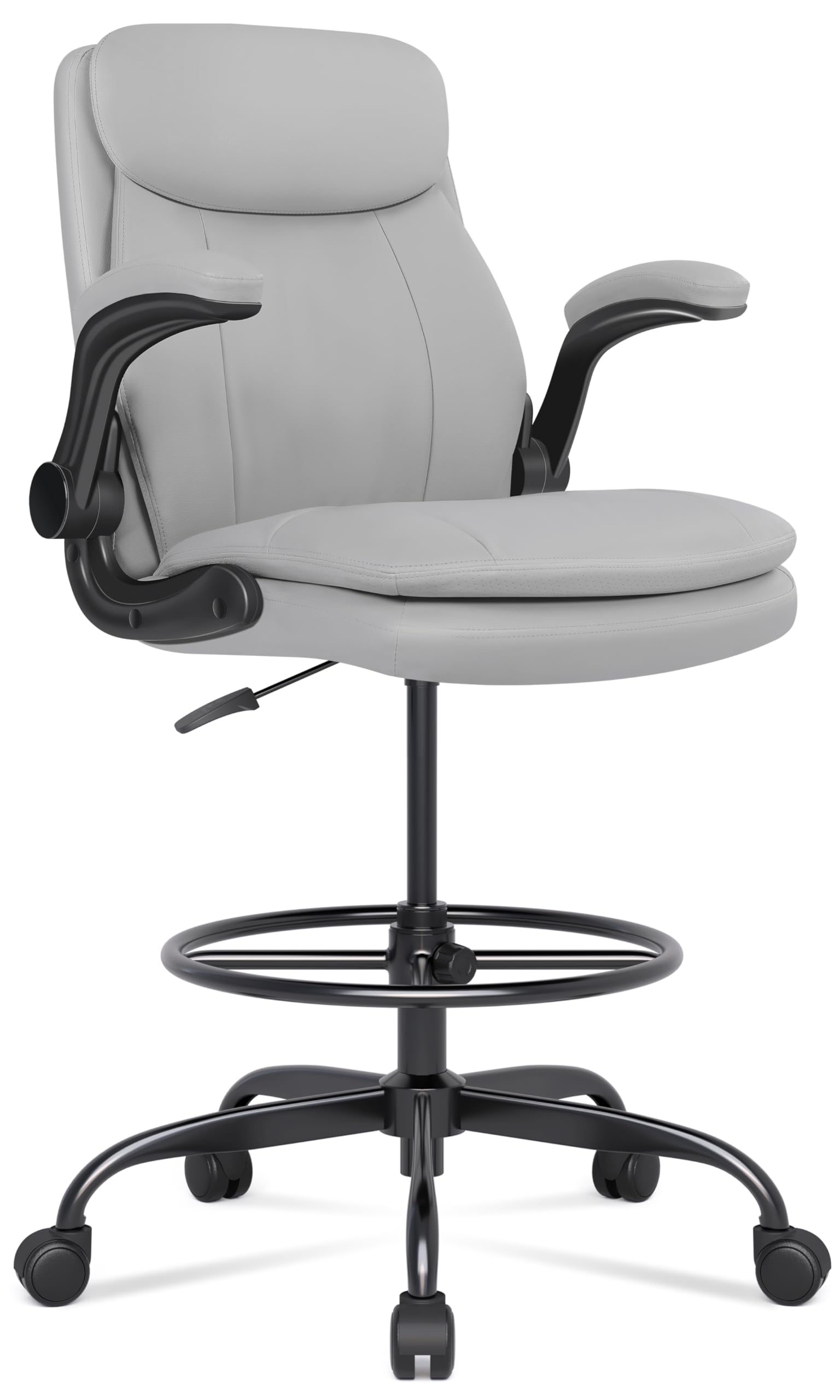 Misolant Leather Drafting Chair, Tall Office Chair for Standing Desk, High Executive Office Chair with Adjustable Height and Flip-up Armrest