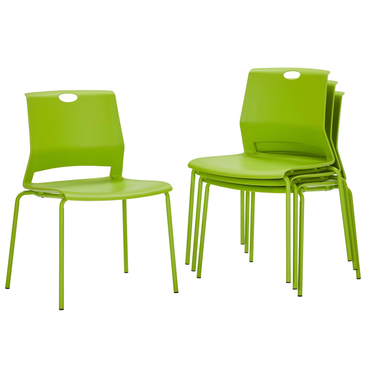 Sidanli Stackable Office Chairs, Green Guest Chairs with Comfortable Streamline Seat, Stacking Chairs No Wheels for Conference Room, Set of 4