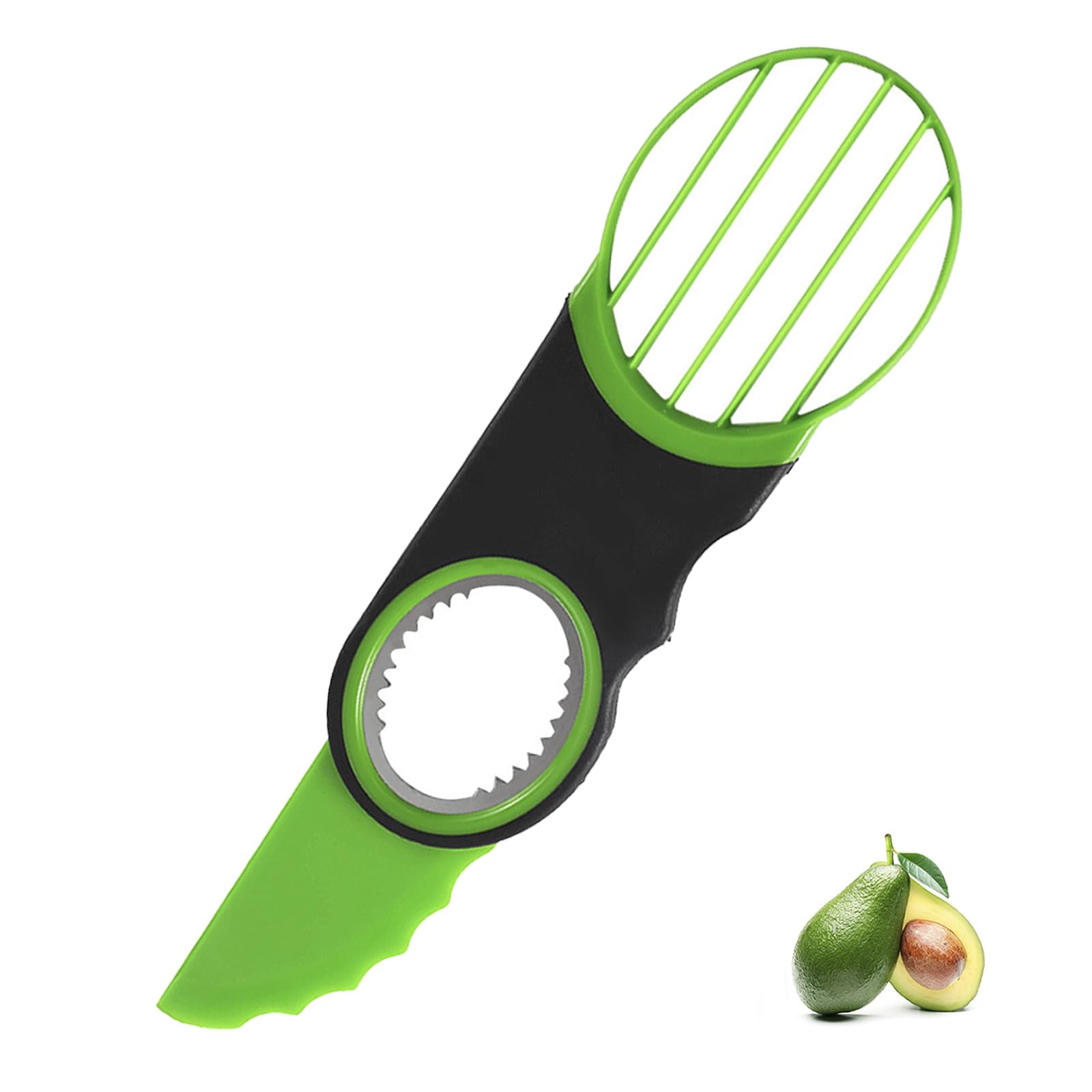 3-in-1 Avocado Slicer Tool - Stainless Steel Pit Remover, Peeler & Fruit Scooper, Non-Slip Ergonomic Grip, Dishwasher Safe (Green)