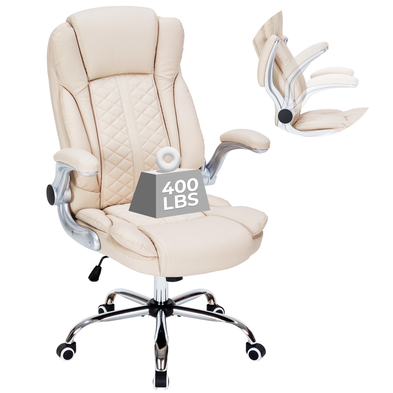 400lbs Executive Office Chair with Flip-up Armrests, Big and Tall Computer Chair for Heavy People, Heavy Duty Ergonomic Comfy Chair, Breathable