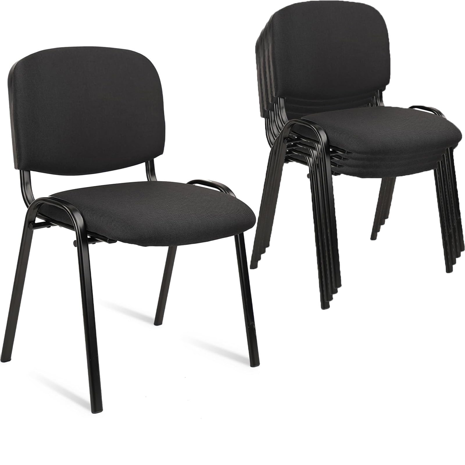 Clatina Stackable Waiting Room Chairs, Cloth Fabric Guest Reception Chair with Upholstered Thickene Seat and Back Support, Stacking Chair Metal