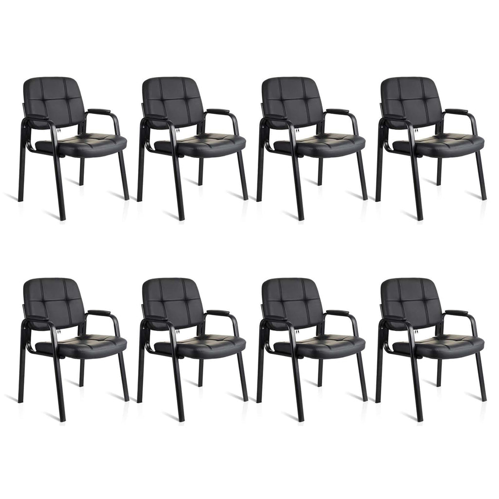 Clatina Waiting Room Chairs with Padded Arms Leather Guest Chair No Wheels for Office Reception and Conference Desk with Sled Base Black, 8pk