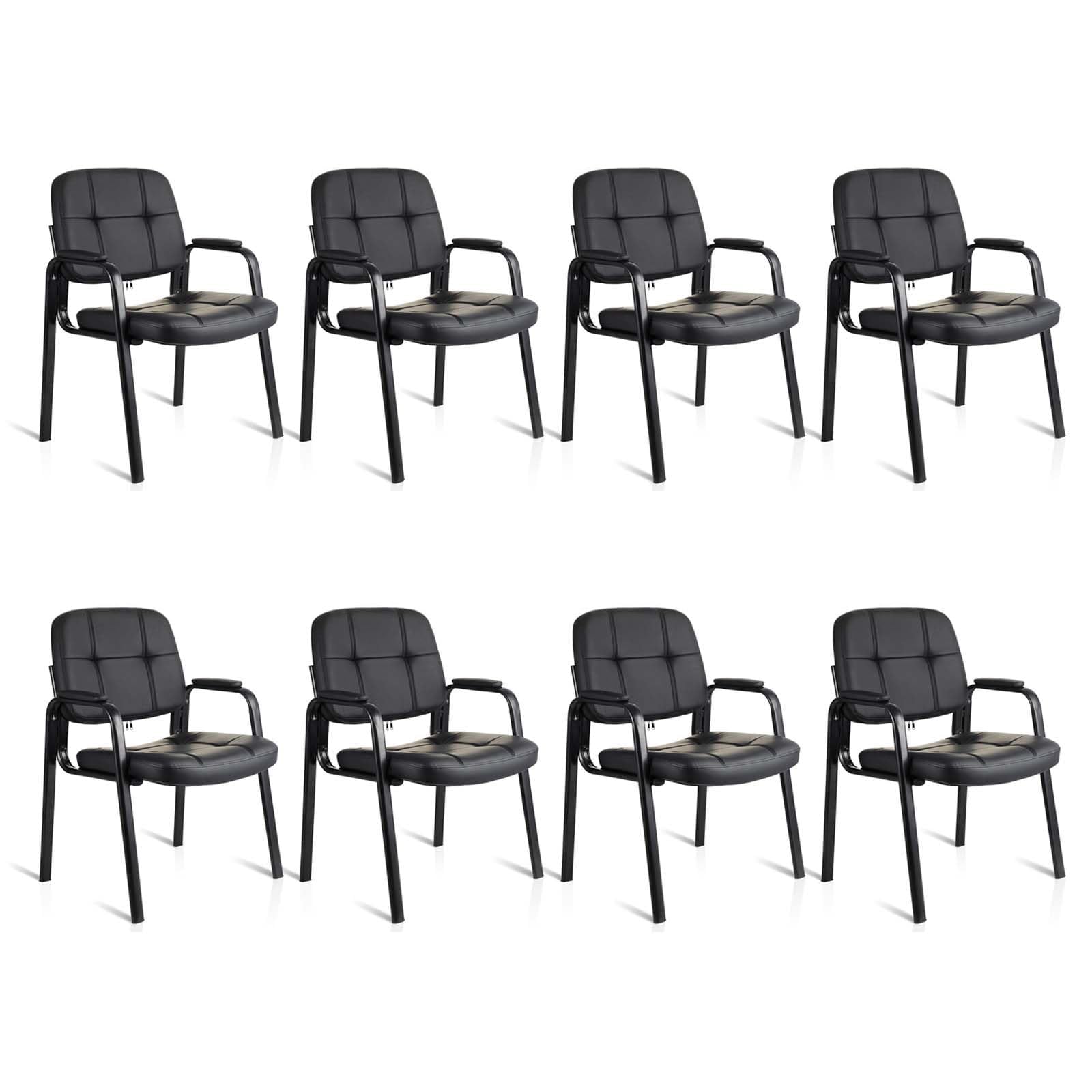Clatina Waiting Room Chairs with Padded Arms Leather Guest Chair No Wheels for Office Reception and Conference Desk with Sled Base Black, 8pk