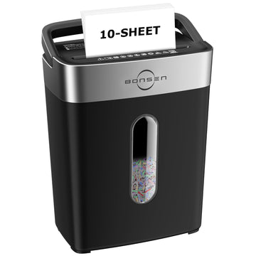 Bonsen 10-Sheet Cross Cut Paper Shredder for Home Office Heavy Duty | P-4, Portable Handle, 4 Gallons Bin, Paper and Credit Card Shredder, Black (S3201 New Version)