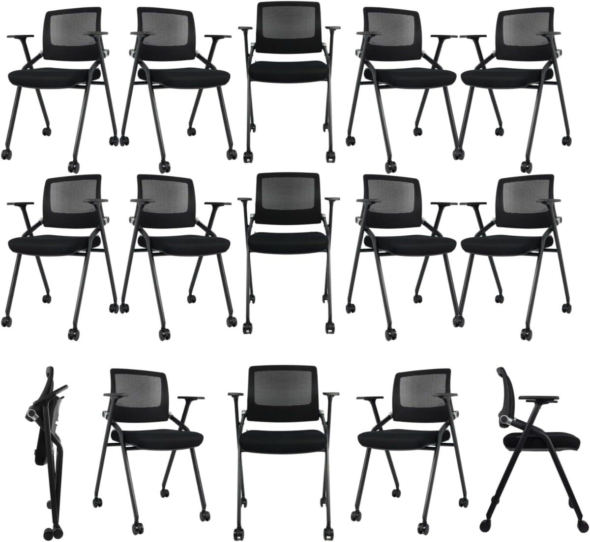 20 Pack Foldable Office Chairs with Wheels, Mesh Back, Arms and Portable - Folding Office Chairs Stackable for Conference Room Chair, Office