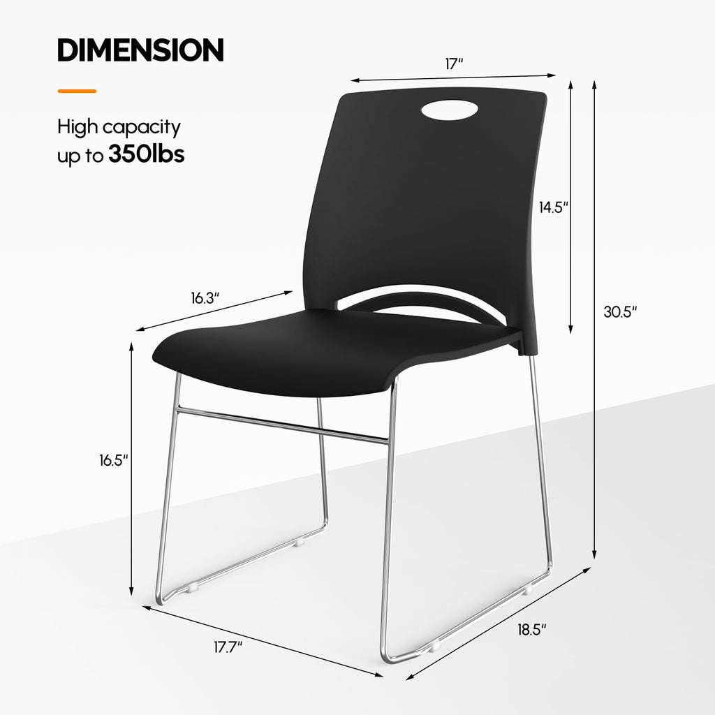 Vingli 10 Pack Plastic Stacking Chairs, Stackable Office Chair, Black