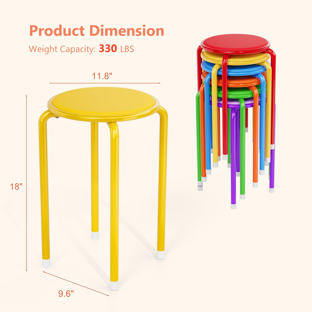 Vingli 18 Inch Padded Stacking Stools 6 Pack, Colorful Metal Round Stool, 18 Inches, Colored Legs