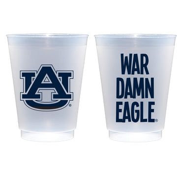 Officially Licensed Auburn University Logo/WDE War Damn Eagle Printed Frosted Plastic Cups 16oz Elegant Party Cup 10Pack Plastic Cups Reusable Cute Cup set for Game day,Tailgating,Football party favor