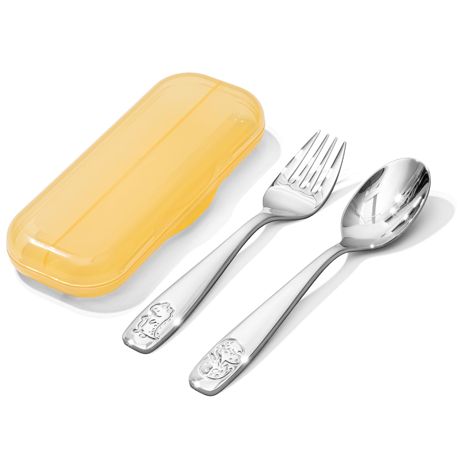 Toddler Utensils Set with Case, 18/10 Stainless Steel Kids Silverware - Small Fork & Spoon, Cute Dinosaur Design Food-Grade Toddler Dishes, Dishwasher Safe