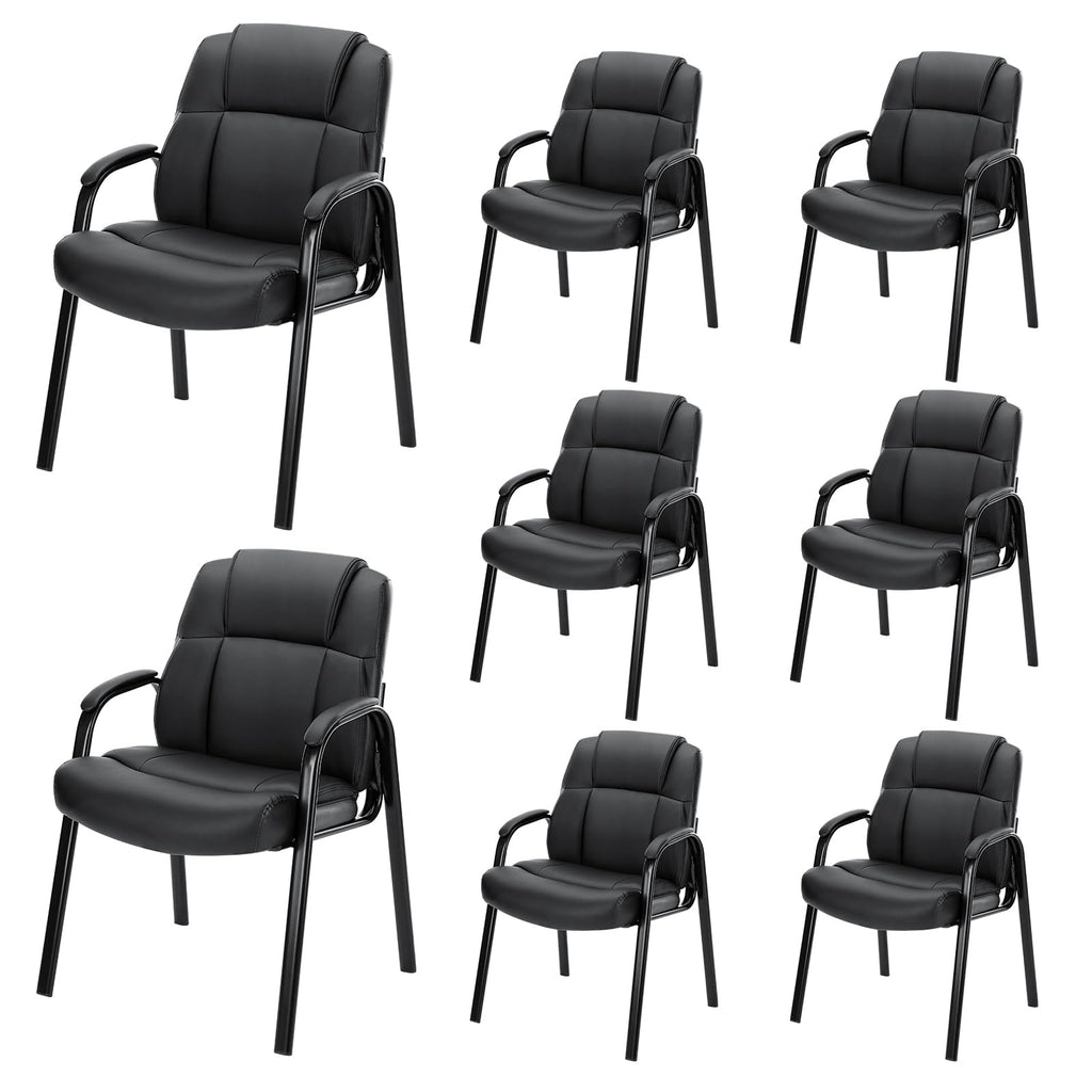 Newbulig Waiting Room Chairs Set of 8, Office Guest Arm Desk Chair No Wheels Leather Stationary for Reception with High Back, Comfy Padded