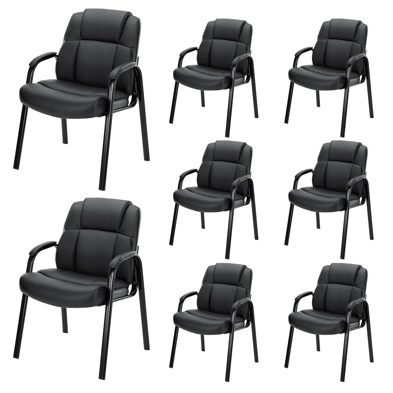 Newbulig Waiting Room Chairs Set of 8, Office Guest Arm Desk Chair No Wheels Leather Stationary for Reception with High Back, Comfy Padded