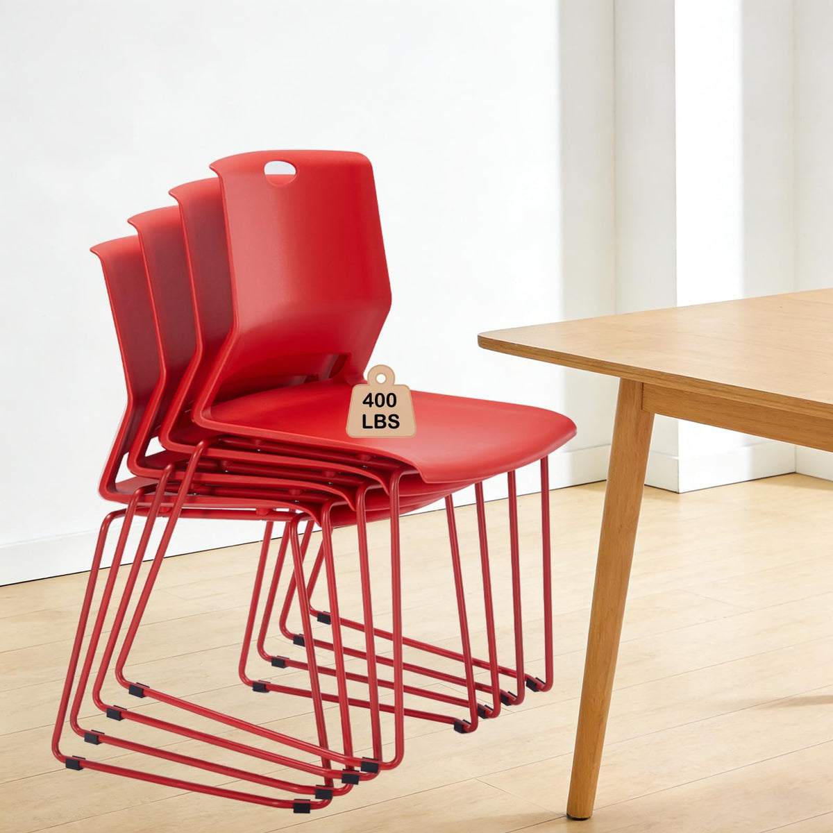 Red Stackable Chairs Set of 4 for Break Conference Room Church Banquet