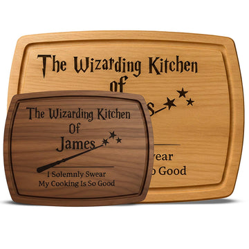 Personalized Wizard Engraved Cutting Board – Custom Wooden Charcuterie Board & Serving Tray – Funny Wedding, Christmas & Housewarming Gift for Couples – Rustic Kitchen Decor & Magical Family Keepsake