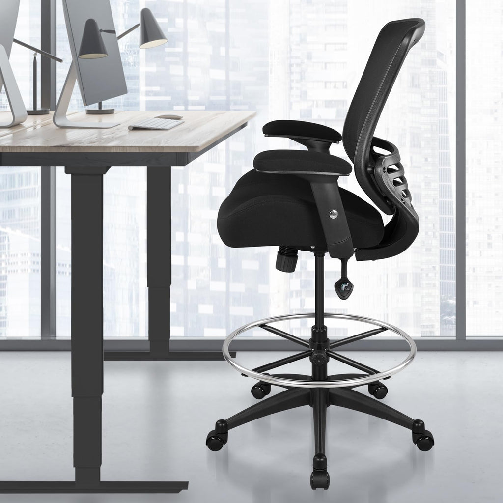 Boliss 400lbs Mesh Ergonomic Office Drafting Chair Big Adjustable Foot Ring Height Adjustable Armrest(black), Black Frame&black Fabric